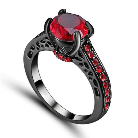 Jewelry - Red Ruby black Rhodium Plated Fashion Jewelry Ring